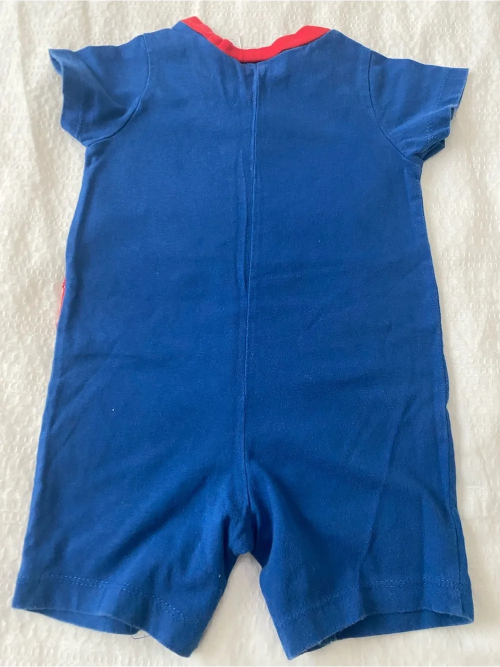 First Impressions Blue Romper with Red Anchor Detail